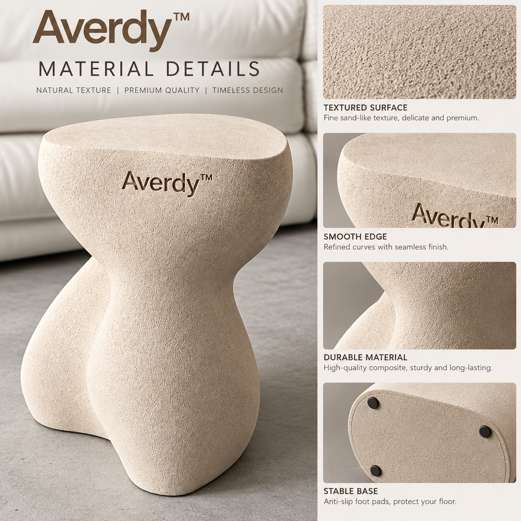 Averdy™ Luma Ivory Hourglass Art Stool — design details
