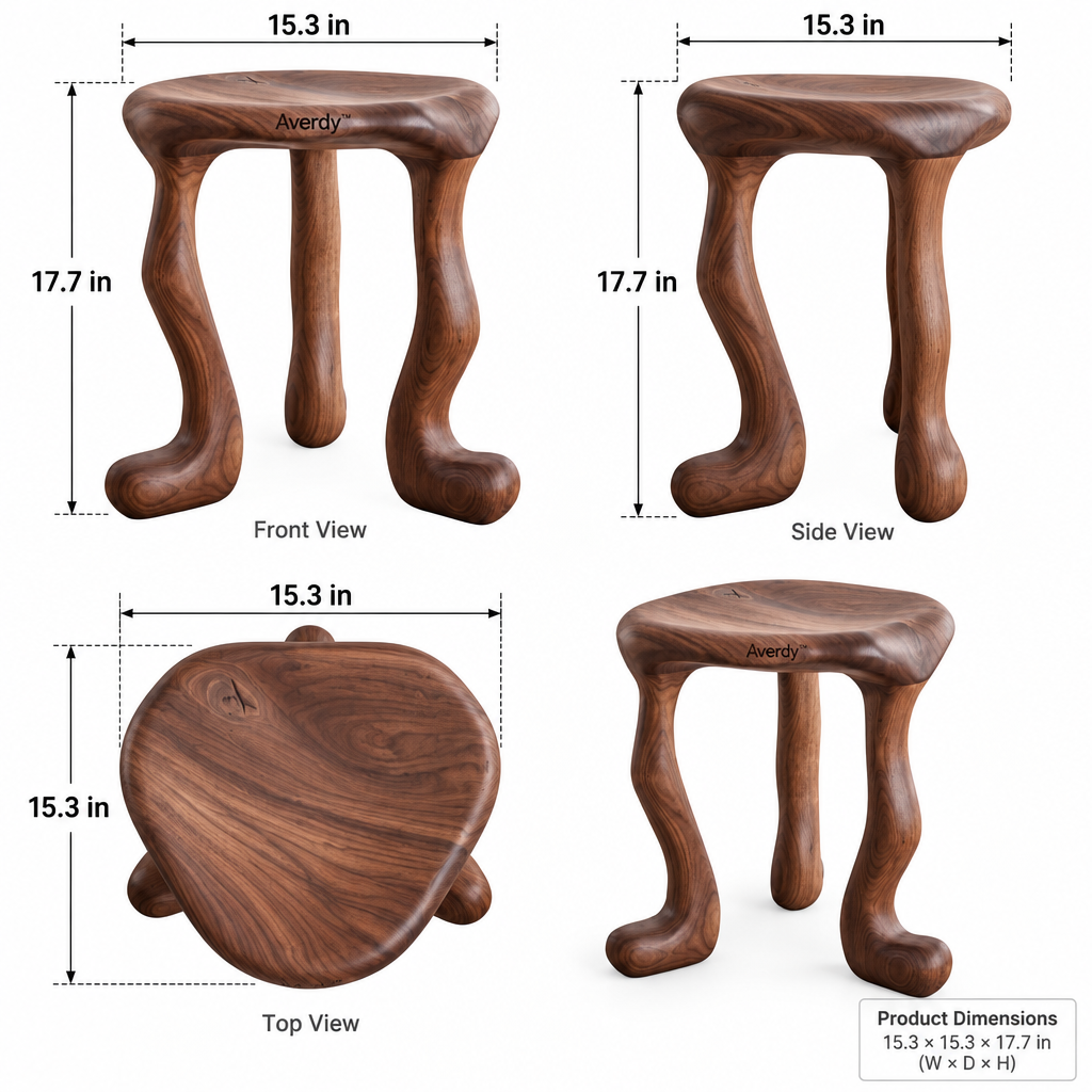 Averdy™ Reverie Brown Curved-Leg Art Stool — design details