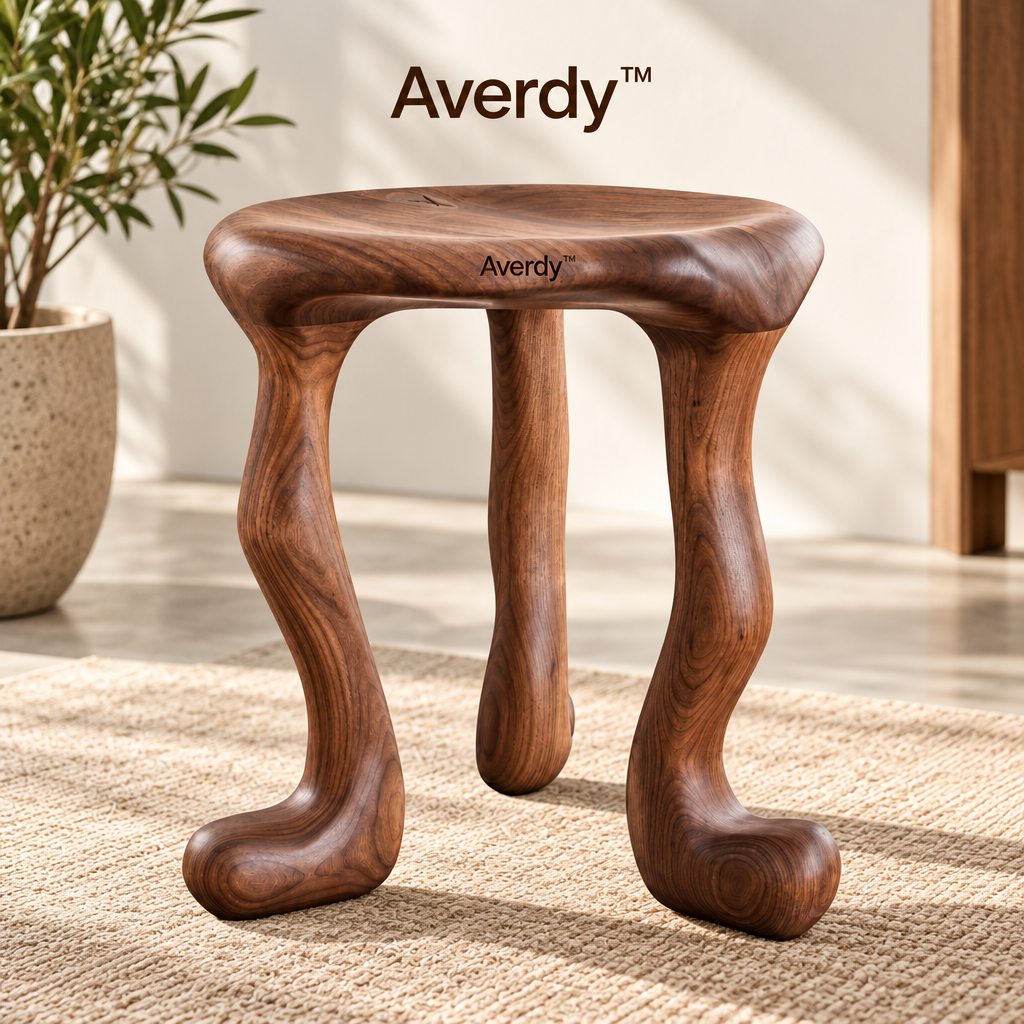 Averdy™ Reverie Brown Curved-Leg Art Stool — styled view