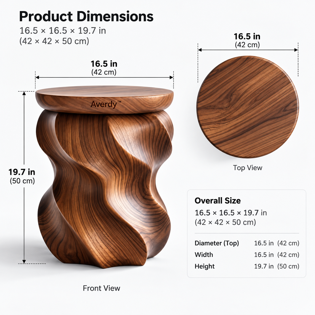 Averdy™ Helix Walnut-Tone Spiral Stool — product specifications