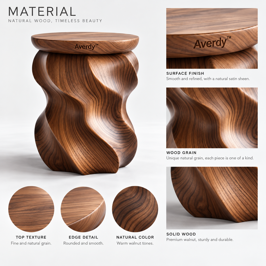 Averdy™ Helix Walnut-Tone Spiral Stool — design details