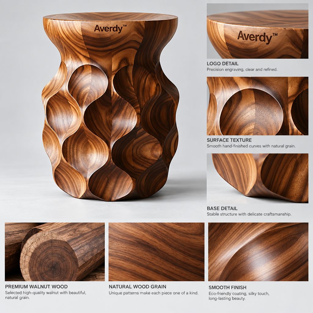 Averdy™ Ripple Brown Scalloped Art Stool — design details