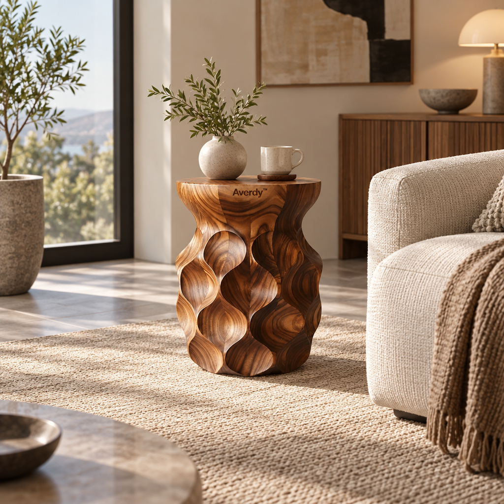 Averdy™ Ripple Brown Scalloped Art Stool — additional view