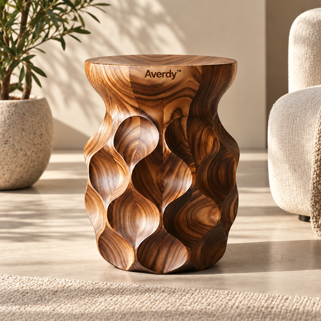 Averdy™ Ripple Brown Scalloped Art Stool — styled view