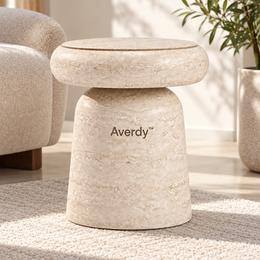 Averdy™ Mesa Sand Round-Top Accent Stool — styled view